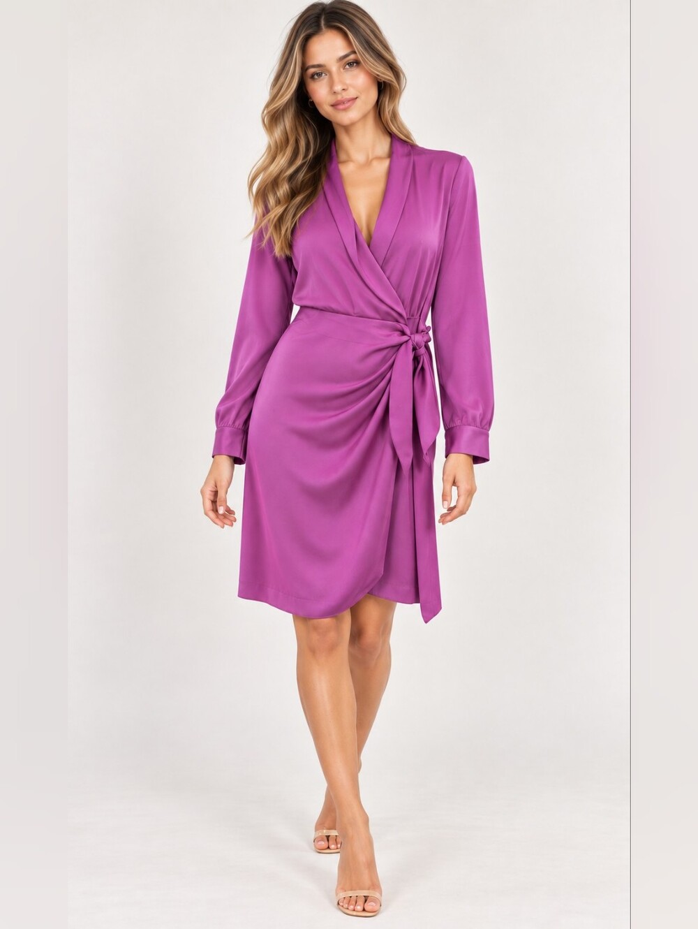 Nanushka Magenta Wrap Dress with Side Tie